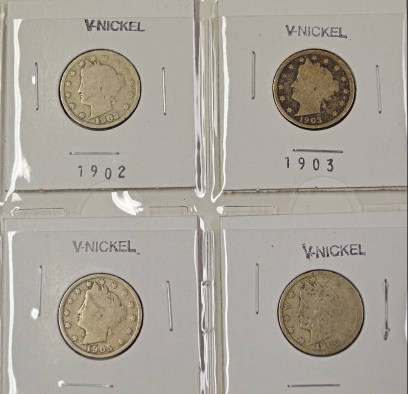 lot 3235 image: Lot of Four V Nickels 1902, 1903, 1905, 1906