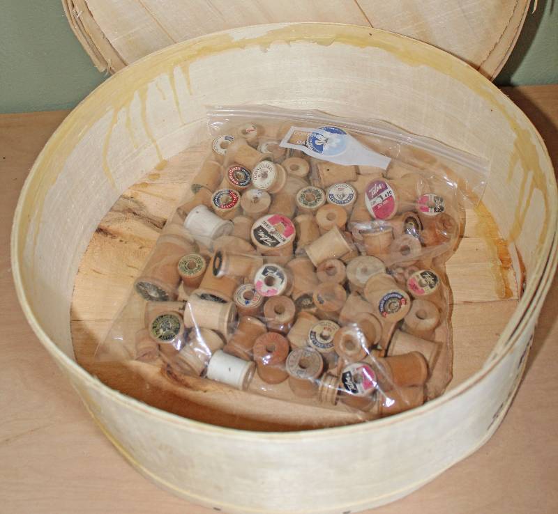 lot 8528 image: Cheese Box and Wooden Spools