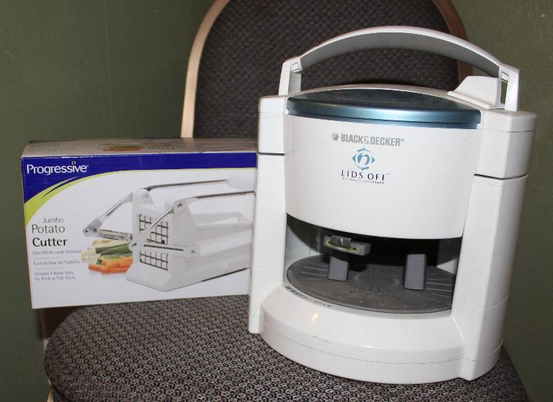 lot 8571 image: Jumbo Potato Cutter - Make Home Cut French Fries and a Black and Decker LIDS OFF Lid Remover - Easy