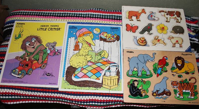 lot 8591 image: Lot of 4 Wooden or Fiberboard Kids Puzzles