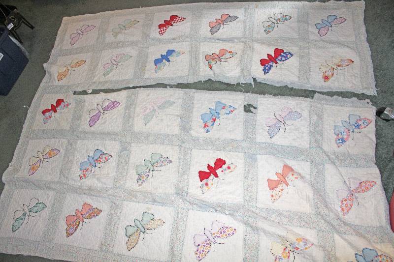 lot 8652 image: Beautiful Butterfly Quilt - Has a Long Tear in it - Can be Used for Arts and Crafts