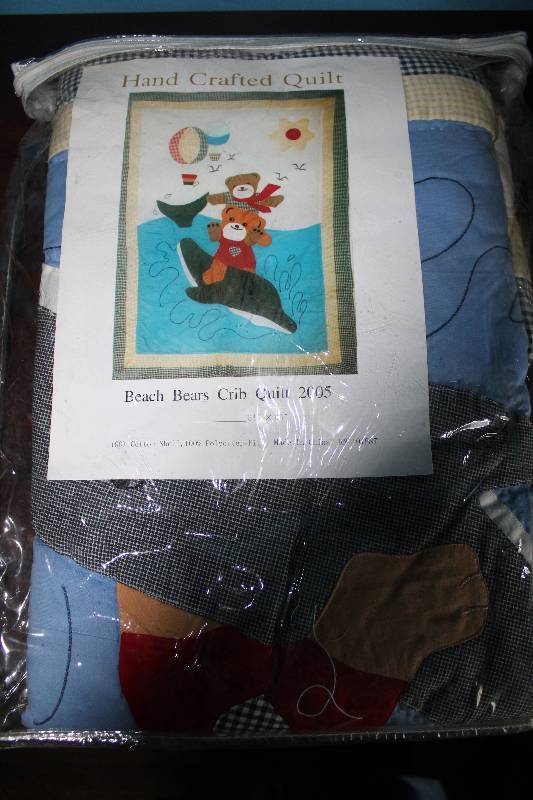 lot 8677 image: Baby Crib Quilt - Beach Bears Theme - 34 x 45 - w original package