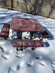 lot 77 image: Global Industrial 46 Square Expanded Metal Picnic Table, Red