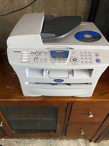lot 123 image: Brother MFC 7420 Print scan copy fax- needs a power cord. Comes with a USB cord for direct internet