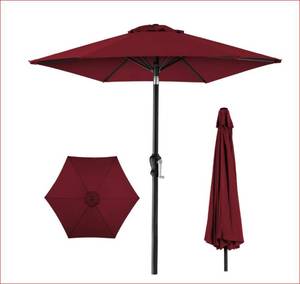 lot 137 image: Maroon Outdoor umbrella for patio table- New in Plastic