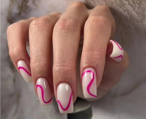 lot 7429029 image: 24 Pcs Medium Press on Nails Square Fake Nails with Simple Swirl Designs False Nails Glue on nails Nude Acrylic Nails Stick on Nails for Women and Girls