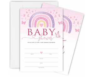lot 7429050 image: Baby Shower Pink Butterfly Invitation Cards with Envelopes