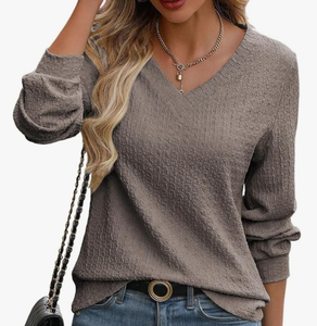 lot 7429055 image: Samefar Womens Shirts Dressy Casual Long Sleeve V Neck Tops Texture Tsihrts Loose Fitting Work Blouses