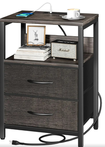 lot 7429059 image: Yoobure Nightstand with Charging Station, Small Night Stand with Fabric Drawers and Storage Shelf for Bedrooms, Nightstands for Small Spaces, Bedside Table with USB Ports & Outlets, Bed Side Table