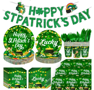 lot 7429110 image: 189Pcs St Patricks Day Party Supplies St Patricks Day Decorations Green Shamrock Plates Napkins Happy St Patricks Day Banner with St Patricks Dinnerware for St Patricks Day Party Decorations
