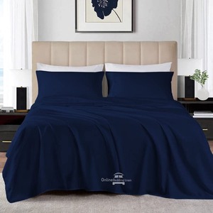 lot 7429117 image: Short King Sheets Set - 4 Pc, Egyptian Cotton 800 Thread Count Cotton Bed Sheets 72 x 75 RV, Hotel Quality Cotton Sheets for RV Mattress, Camper Sheets 12 Deep Pocket, Navy Blue Solid