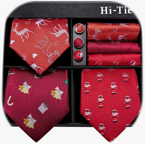 lot 7429126 image: Hi-Tie 3 Pcs Gift Box Mens Tie Set Necktie with Pocket Square Cufflinks Lapel Pin Silk Neck Tie Collection