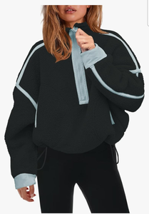 lot 7429128 image: Panadila Womens Half Zip Sherpa Fleece Pullover Soft Oversized Sweatshirt with Pockets Warm Fuzzy Sweater Small
