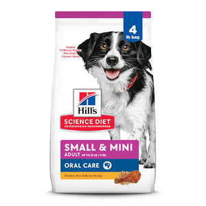 lot 7429132 image: Hills Science Diet Adult Oral Care Small & Mini Chicken, Rice & Barley Recipe Dry Dog Food, 4 lbs.