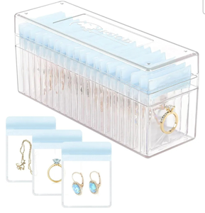 lot 7429149 image: Acrylic Jewelry Organizer, Clear Jewelry Organizer Box with 20 Portable Jewelry bags, Travel Jewelry Case Jewelry Storage for EarringsRingsNecklaces for Women Girls, Blue