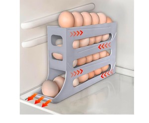lot 7429151 image: 30 Egg Holder for Fridge - Automatic Rolling Egg Organizer, Space-Saving 4 Tiers Egg Dispenser for Refrigerator, Large Capacity Egg Storage Tray for Kitchen and Pantry (1Pack Yellow)