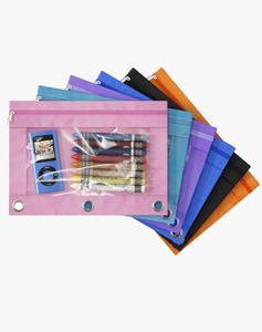 lot 7429169 image: 3 Ring Binder Pencil Pouches, Pencil Pouch for 3 Ring Binder, Zippered Clear Window Pencil Case for Binder with Rivet Enforced Hole 3 Ring, 6 Packs