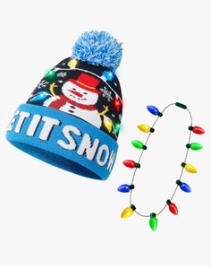lot 7429170 image: JOYIN Christmas Hat Light-up Knitted Snowman Beanie Hat for Adult and kids with Light-up Bulb Necklace for Xmas Party Gift