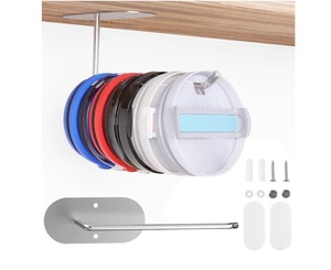 lot 7429183 image: Tumbler Lid Organizer, Space-Saving Design Holds, Tumbler Lid Storage, �Self-Adhesive or Drilling Tumbler Lid Hook for Kitchen Organizers and Storage, �Space Saving Cup Lid Holder - �1Pcs