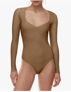 lot 7429187 image: Saslax Womens Sweater Bodysuit Square Neck Long Sleeve Ribbed Knit Body Suits Sexy Slim Fit Basic Casual Trendy Outfits Tops LARGE