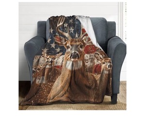 lot 7429188 image: American Flag Deer Throw Blanket Gifts for Women Men Girls Boys Deer Lovers Flannel Blankets for Home Decor Couch Bed Sofa Soft Fuzzy Lightweight for All Season 40X50