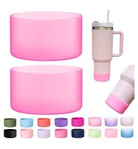 lot 7429196 image: 2-Pack Silicone Boot for Stanley 40 30 oz Quencher Tumbler, IceFlow Water Bottle 3020 oz, Cup Bottom Sleeve 2.95 inch Diameter PINK AND WHITE