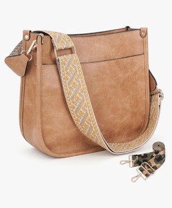 lot 7429203 image: HKCLUF Crossbody Bags for Women Trendy Vegan Leather Hobo Handbags With 2PCS Adjustable Guitar Strap Shoulder Bucket Bags STITCHING BROWN