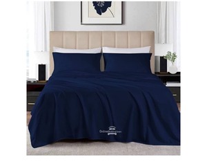 lot 7429235 image: Short King Sheets Set - 4 Pc, Egyptian Cotton 800 Thread Count Cotton Bed Sheets 72 x 75 RV, Hotel Quality Cotton Sheets for RV Mattress, Camper Sheets 12 Deep Pocket, Navy Blue Solid