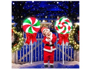 lot 7429240 image: 2.5 2.5 out of 5 stars (3) 2 Pcs 3ft36in Large Christmas Lollipops Pathway Lights Outdoor 6 Modes Peppermint Candy Lights Candyland Decor Jumbo Giant Pathway Light for Outside Landscape Walkway Patio Garden (Red Green White)