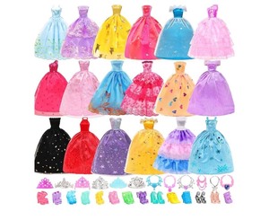 lot 7429242 image: BARWA 10 Pcs Dresses with 17 Accessories Handmade Doll Clothes and Accessories Wedding Gowns Party Dresses for 11.5 inch Dolls