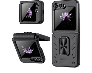 lot 7429247 image: SOOPII for Samsung Galaxy Z Flip 6 Case,360° Rotatable Ring Kickstand Phone Case with Front Screen Protector,Shockproof Full Protection Phone Cover with Hinge Protection for Z Flip 6,Black