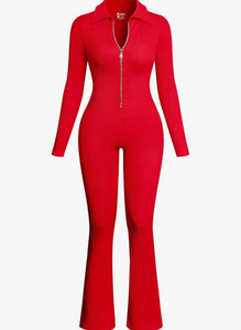 lot 7429324 image: Women Flare Pants Jumpsuits One Piece Long Sleeve Zipper Wide Leg Jumpsuits Small