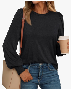 lot 7429351 image: AUTOMET Womens Puff Long Sleeve Shirts Round Neck Ruffle Sleeve Tops Fall Fashion Outfits 2024 Trendy Clothes Medium