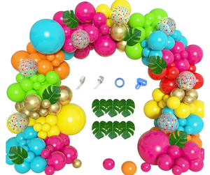 lot 7429353 image: 164Pcs Tropical Balloon Arch Garland Kit, Hawaiian Luau Aloha Flamingo Summer Beach Party Decorations Green Pink Orange Confetti Balloons Palm Leaves