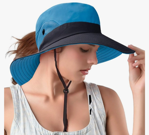 lot 7429360 image: Rosoz Ponytail Sun Bucket Hats for Women UV Protection Foldable Mesh Wide Brim Hiking Beach Fishing Summer Safari