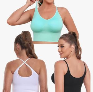 lot 7429370 image: PRETTYWELL 3 Pack Sports Bras for Women Longline Cross Back Padded Sports Bra Seamless Crop Tops Workout Tank Tops for Women