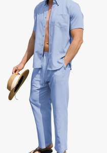 lot 7429371 image: AstoSeu Mens 2 Piece Linen Set Beach Pants and Shirt Set Summer Linen Outfit for Men XL
