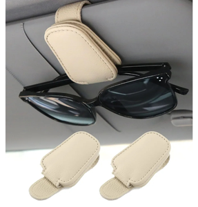 lot 7429374 image: Sunglasses Holders for Car Sun Visor, 2pack Magnetic Leather Glasses Eyeglass Hanger Clip for Car, Ticket Business Card Clip Eyeglasses Mount Car Visor Accessories (Beige)