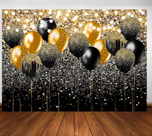 lot 7429378 image: Avezano Black and Gold Glitter Backdrop for Birthday Wedding Prom Graduation Photography Background Party Glitter Gold Black Balloon Party Decorations Photoshoot Photobooth (10x8ft)