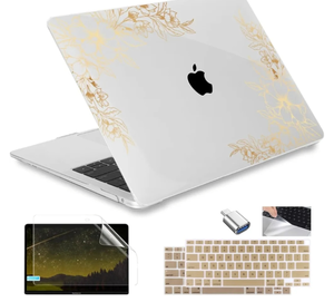 lot 7429390 image: Compatible with MacBook Air 13 inch M1 Case 2022 Model A2337, 2018-2021 A1932 A2179 Plastic Hard Shell Case & Keyboard Cover & Screen Protector & USB C to USB 3.0 Adapter, Gold Florals