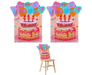 lot 7429391 image: 2Pcs Happy Birthday Chair Cover for Classroom, 60 x 40cm Birthday Chair Cover for Kids Birthday Cake Pattern Seat Cover for Classroom Chair Decoration for Home School Party