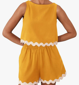 lot 7429392 image: BTFBM Women Two Piece Beach Vacation Outfits Summer Casual 2 Piece Lounge Set Cropped Tank Top Elastic Waist Shorts Sets Medium