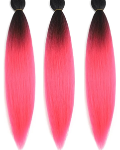 lot 7429396 image: Pre Stretched Braiding Hair 26 Inch Ombre Pink Braiding Hair Extensions Hot Water Setting Crochet Box Braids Hair (26 Inch (Pack of 3), Black-Light Pink)