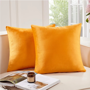 lot 7429406 image: Deconovo Decorative Velvet Throw Pillow Covers 18x18 Inch, Super Soft Plush Cushion Covers for Couch Home Decor Living Room Bedroom Sofa Set of 2, Gold Yellow