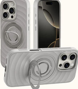 lot 7429420 image: Magnetic Ring Stand for iPhone 16 pro case Military Drop Protection Compatible with MagSafe 360° Rotatable Ring 360° Rotatable Silicone Ring with Enhanced Grip (Gray, 16 Pro)