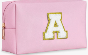 lot 7429434 image: Preppy Makeup Bag for Travel,Initial Cosmetic Bag with Zipper Portable Toiletries,Initial Makeup Bag Pouch Accessories Brushes Capacity Waterproof