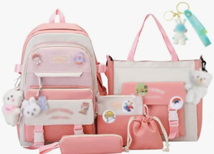 lot 7429461 image: Kawaii Backpack 5Pcs Set Lightweight aesthetic backpack,Teens laptop computer cute backpacks for girls (Cartoon backpack,one size)