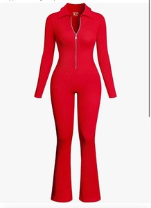 lot 7429476 image: OQQ Women Flare Pants Jumpsuits One Piece Long Sleeve Zipper Wide Leg Jumpsuits