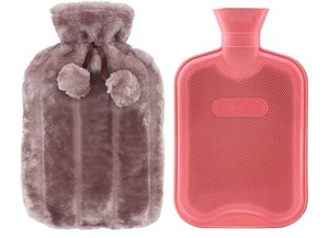 lot 7429479 image: HomeTop Premium Classic Rubber Hot Water Bottle and Luxurious Faux Fur Plush Fleece Cover wPom Pom Decor (Nude Pink)