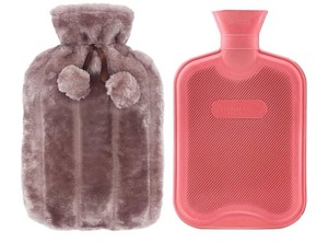 lot 7429498 image: HomeTop Premium Classic Rubber Hot Water Bottle and Luxurious Faux Fur Plush Fleece Cover wPom Pom Decor (Nude Pink)